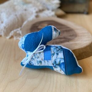 Rabbit decor patchwork blues and teal green